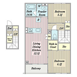 クレマンス 2階2LDKの間取り