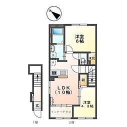 リオグランデ早稲田III 2階2LDKの間取り