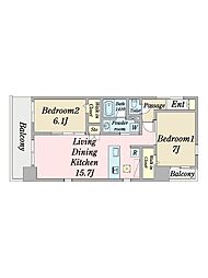 ｄｅａ　ｄｅｌ　ｍａｒｅ 7階2LDKの間取り