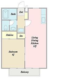 エイブルガ−デン　Ｂ棟 1階1LDKの間取り