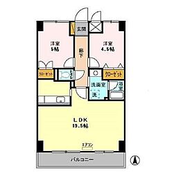 グランディス新八柱 4階2LDKの間取り