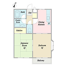 パレス藍2番館 2DKの間取図画像