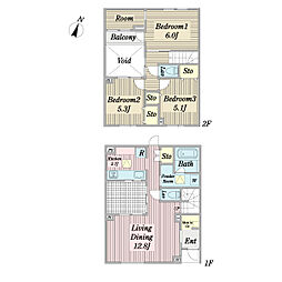 Ｂｌｉｓｓ　Ｖｉｌｌａ　Ｂ棟 1階3LDKの間取り