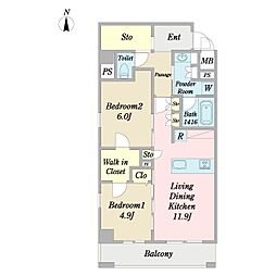 （仮称）狛江市東和泉3丁目計画　新築工事 4階2LDKの間取り