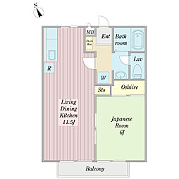 リバーサイド生田Ａ 2階1LDKの間取り