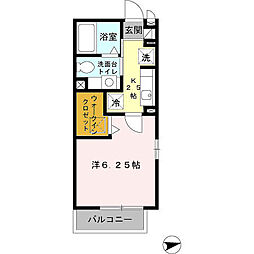 グランモア柳川B 1Kの間取図画像