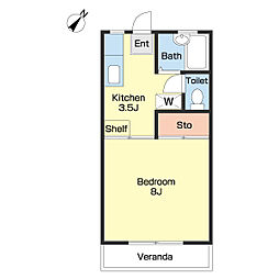 ロイヤルヒルアビコＢ棟 2階1Kの間取り
