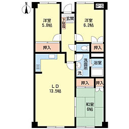 ロイヤルパレス天王台 3LDKの間取図画像