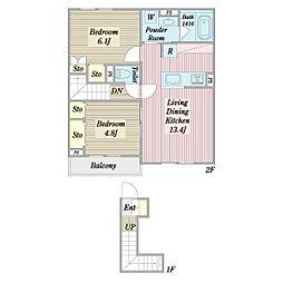 メゾン・ドゥ・エム 2階2LDKの間取り