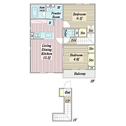 メゾン・ドゥ・エム 2階2LDKの間取り