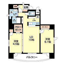 ヴァンガードクオリア 9階2LDKの間取り