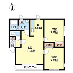 パールハイム45 2LDKの間取図画像