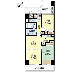エクセラージュ船堀 5階3DKの間取り