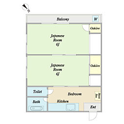 コーポ絹川 2DKの間取図画像
