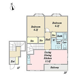 シンセリティーヒルズII 1階2LDKの間取り