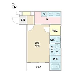 リュミエール 1Kの間取図画像