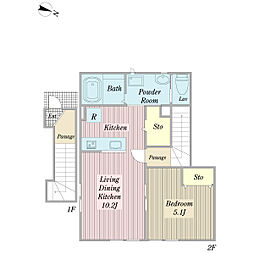 Ａｍｂｉｔｉｏｕｓ 2階1LDKの間取り