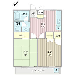エステージ調布A棟 2DKの間取図画像