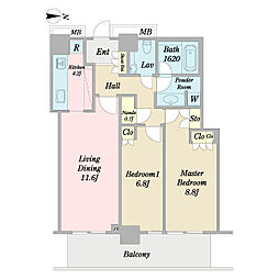 リエトコート武蔵小杉ザ・クラッシィタワー 2LDKの間取り