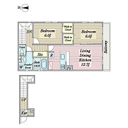 Ｒａｆｆｉｎｅ　Ｖｉｌｌａ　Ｂ棟 2階2LDKの間取り