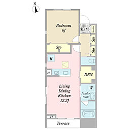 メリオル 2階1LDKの間取り
