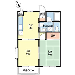 プラージュ高芝 2DKの間取図画像