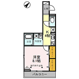 Tスクエア越ヶ谷 1Kの間取図画像