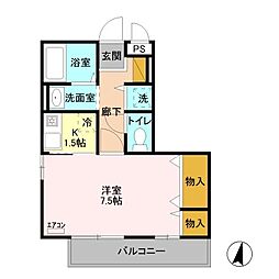 エクシーレ 1Kの間取図画像