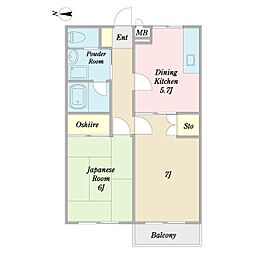 マインドパーク 2DKの間取図画像