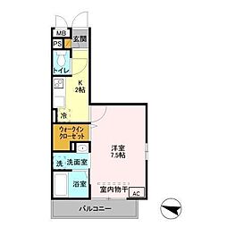 ソラシエスタ2 1Kの間取図画像