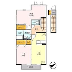 シュエット赤山3 2DKの間取図画像