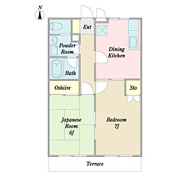 プレゼンスＡＭＩ 1階2DKの間取り