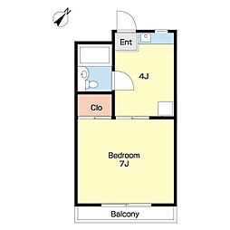 津田沼ビギンハウス 3階1Kの間取り