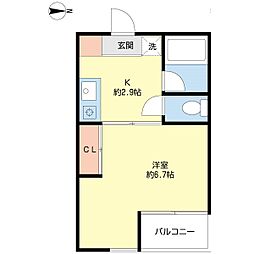 ヒルズ津田沼 1Kの間取図画像