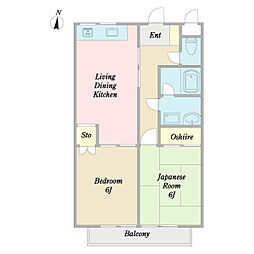 サンライズ三芳 2階2LDKの間取り