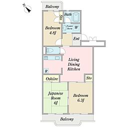 グランドゥール弐番館 3LDKの間取図画像