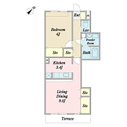 ワルツ幸町 1LDKの間取図画像