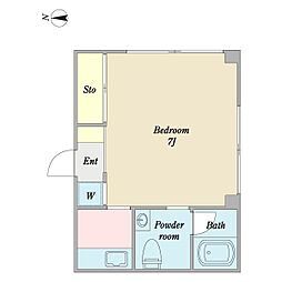 ウィスタリア落合 2階1Kの間取り