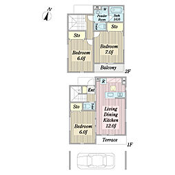 ソフィアＢ棟 1階3LDKの間取り