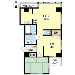 富士ビル 4階2LDKの間取り