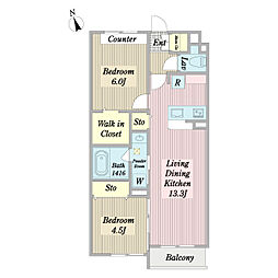 エールドゥヴィ 2階2LDKの間取り