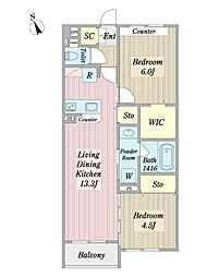 エールドゥヴィ 2階2LDKの間取り