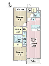 エールドゥヴィ 3階2LDKの間取り