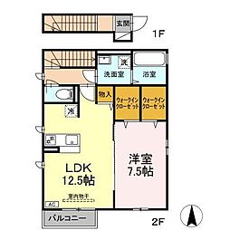 セジュール桂 2階1LDKの間取り