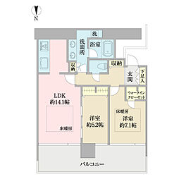 Ｍ．Ｍ．ＴＯＷＥＲＳ　ＴＨＥ　ＳＯＵＴＨ 25階2LDKの間取り