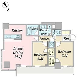 プロシード山下公園ザ・タワー 16階2LDKの間取り