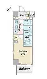 プレアデス東伏見 3階1Kの間取り