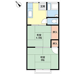 フレンドリーコーポ 2階2DKの間取り