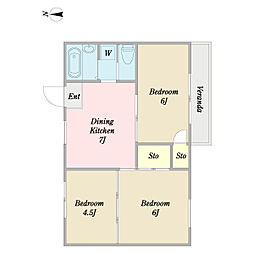 あすかヒルズ 1階3DKの間取り