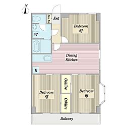 パースチャ五香Ａ棟 2階3LDKの間取り